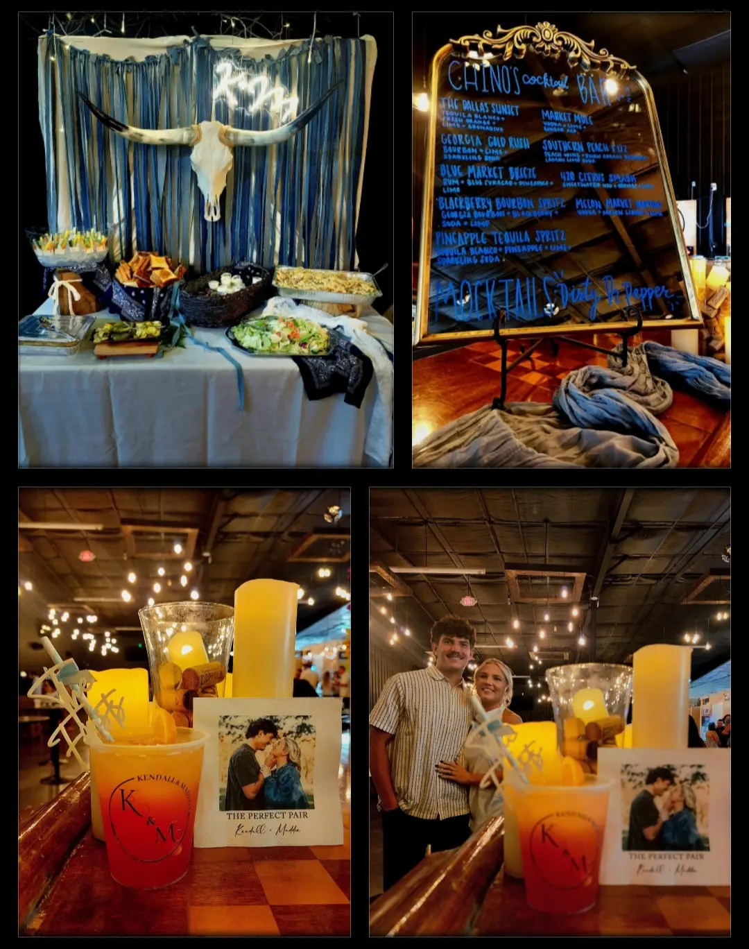 Engagement-party food, cocktail menu and the celebrating couple at The Dallas Markets