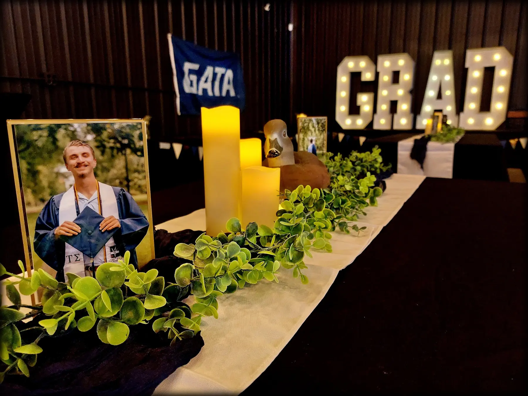 A personalized graduation display arranged inside the event venue